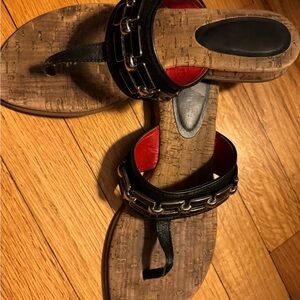 Banana Republic Black Thong Sandals with Red Lining and Chain Accent